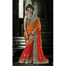 Captivating Orange Colored Embroidered Faux Georgette Saree 